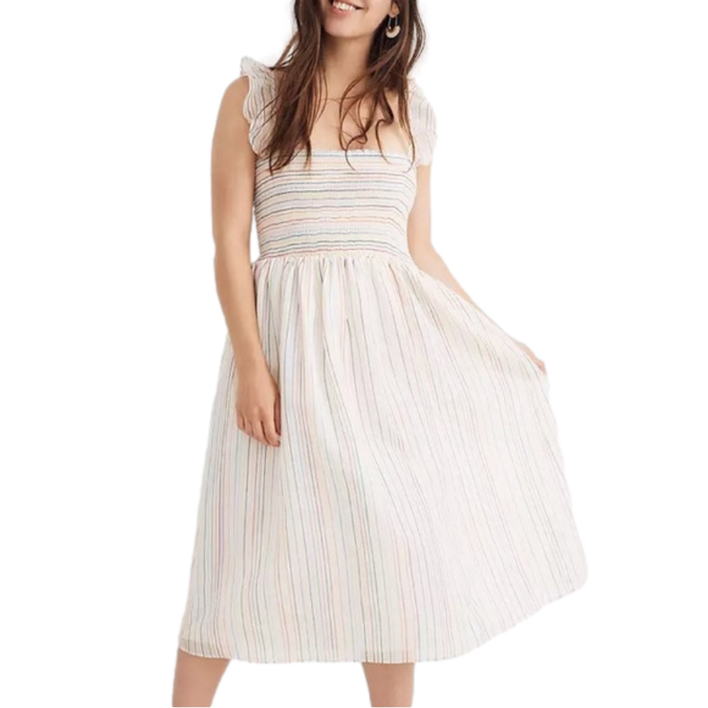 NEW! MADEWELL Ruffle Strap Smocked Rainbow‎ DRESS